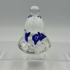 Joe Rice Signed Art Glass Paperweight Blue‎ Floral Studio Glass Millefiori